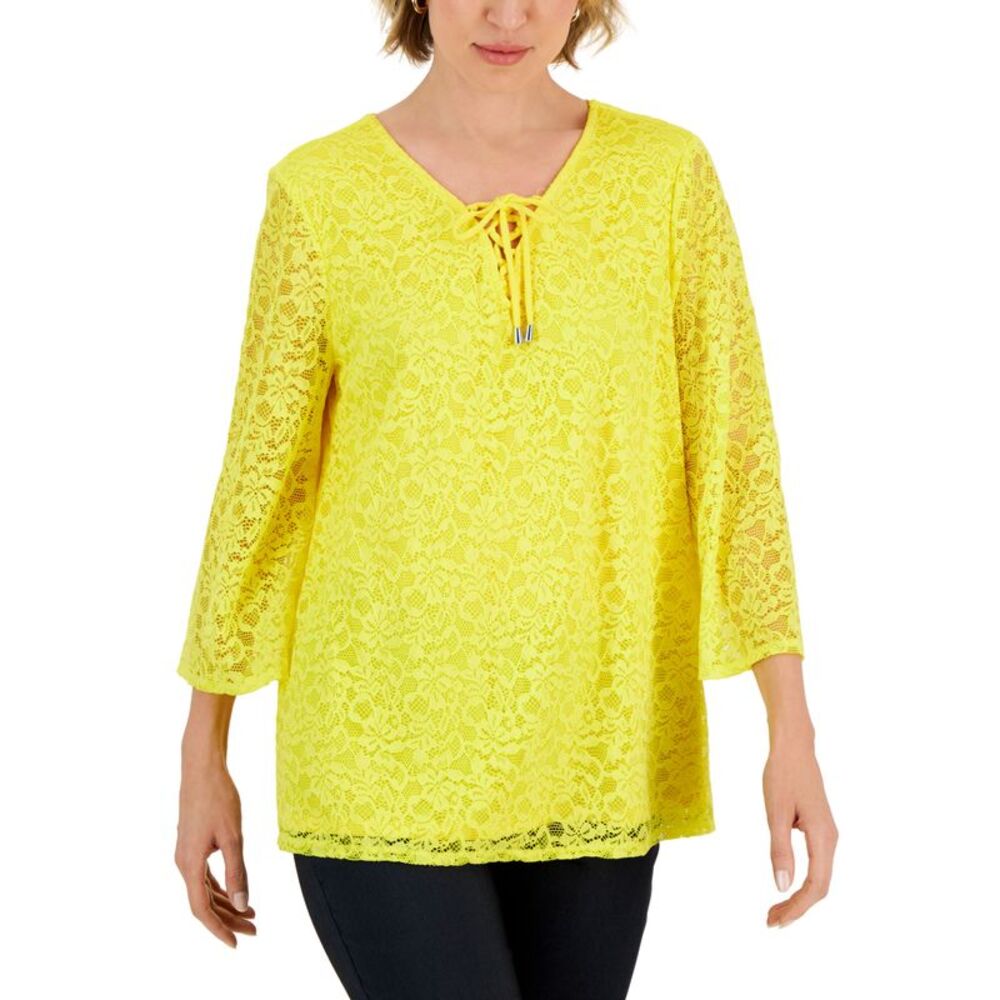 JM Collection Womens Lace Up Lace Top